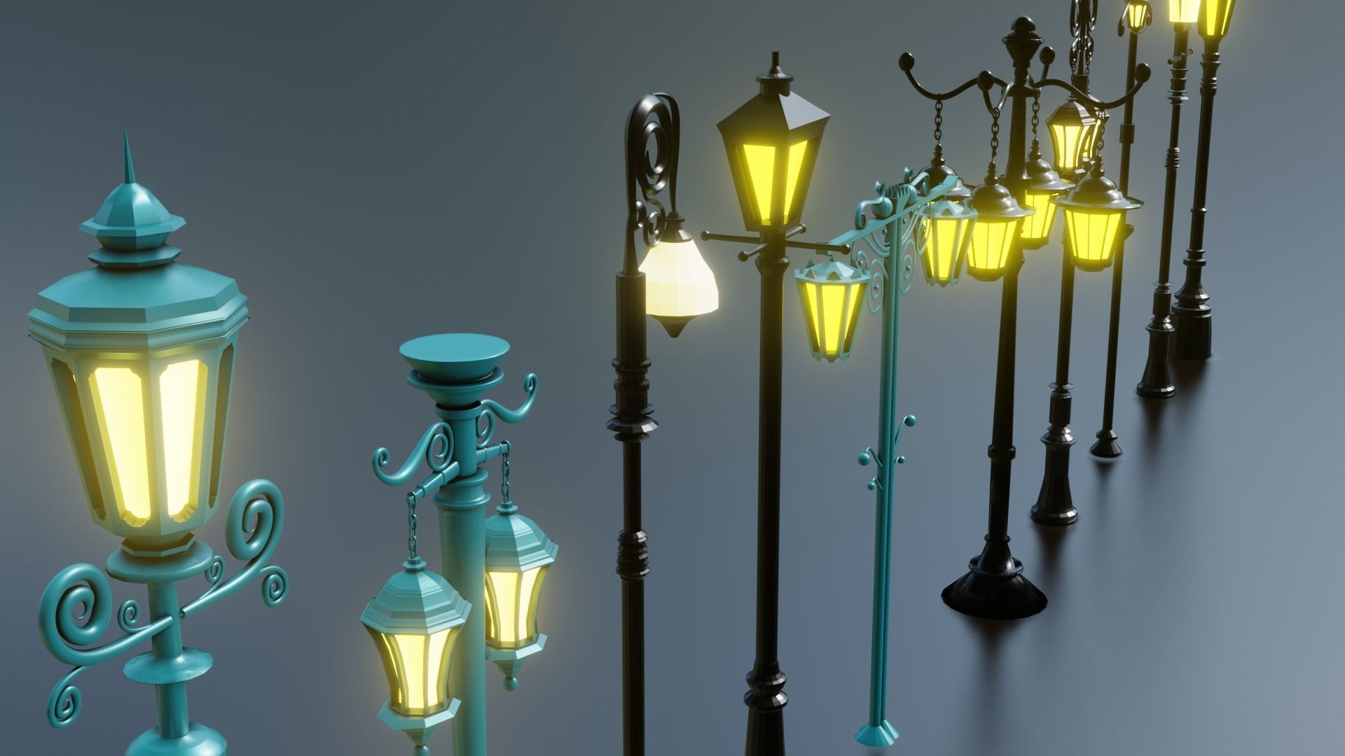 10 classic street light poles game assets Low-poly 3D model_3