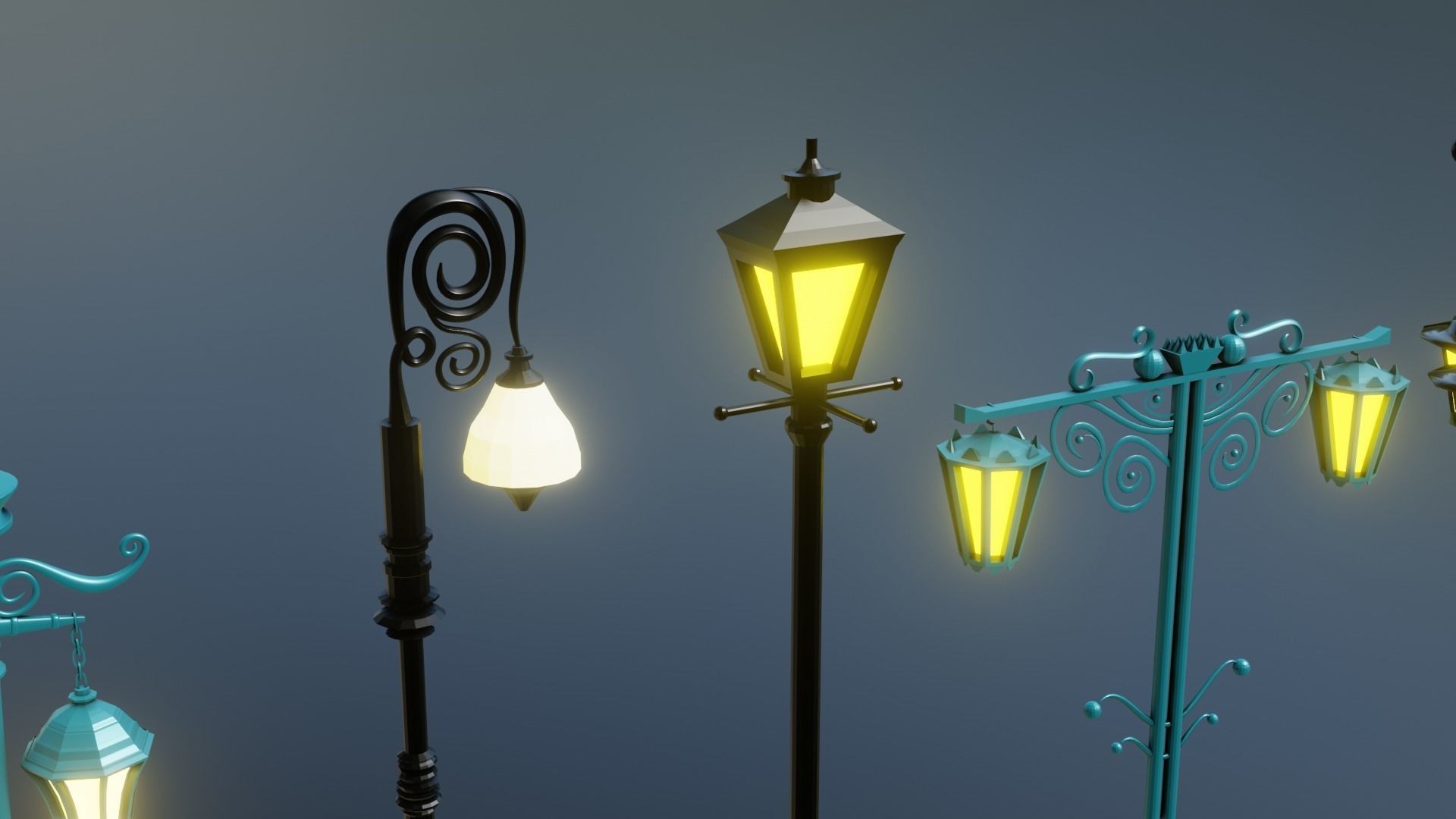 10 classic street light poles game assets Low-poly 3D model_6