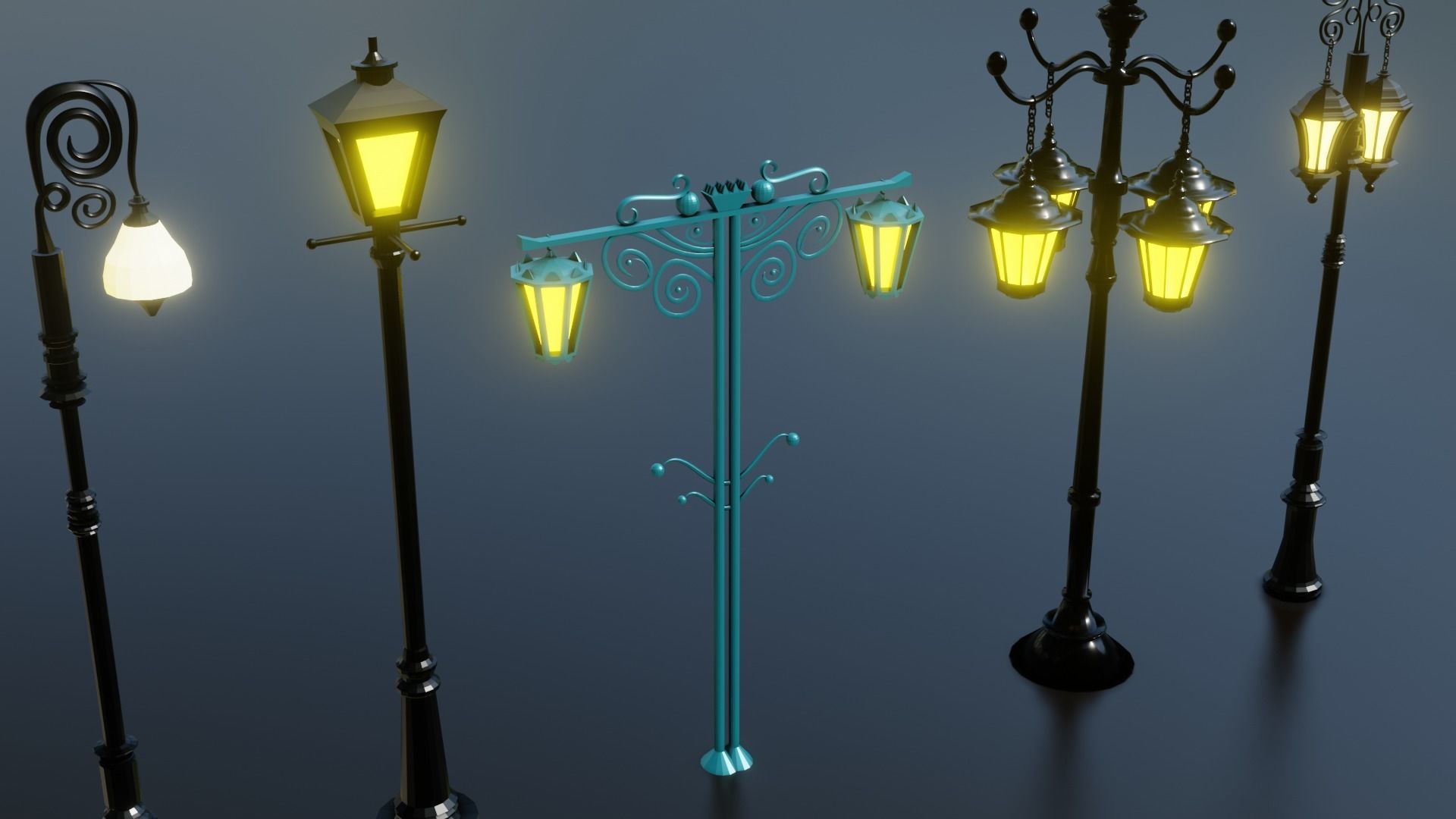 10 classic street light poles game assets Low-poly 3D model_4
