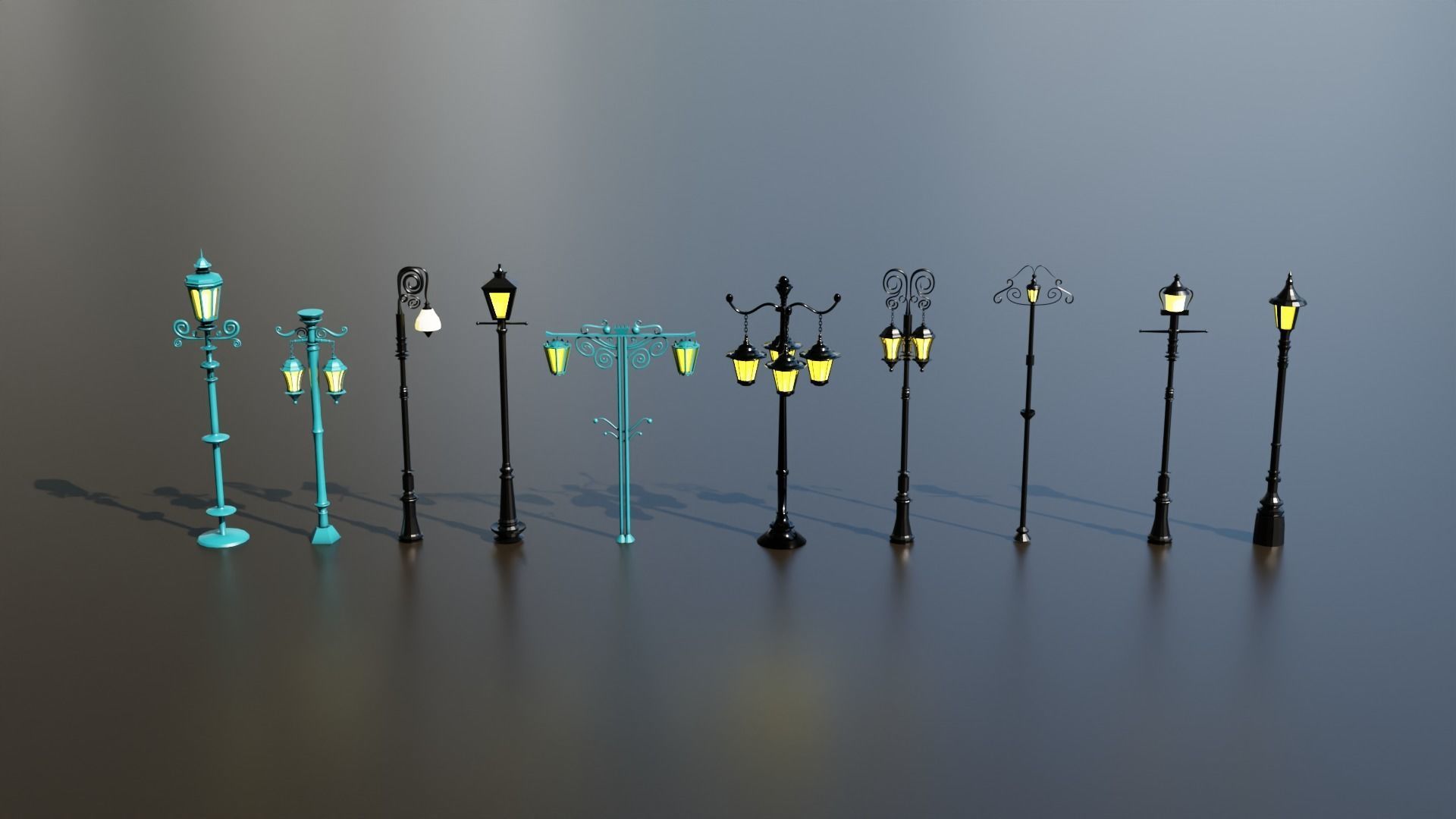 10 classic street light poles game assets Low-poly 3D model_1