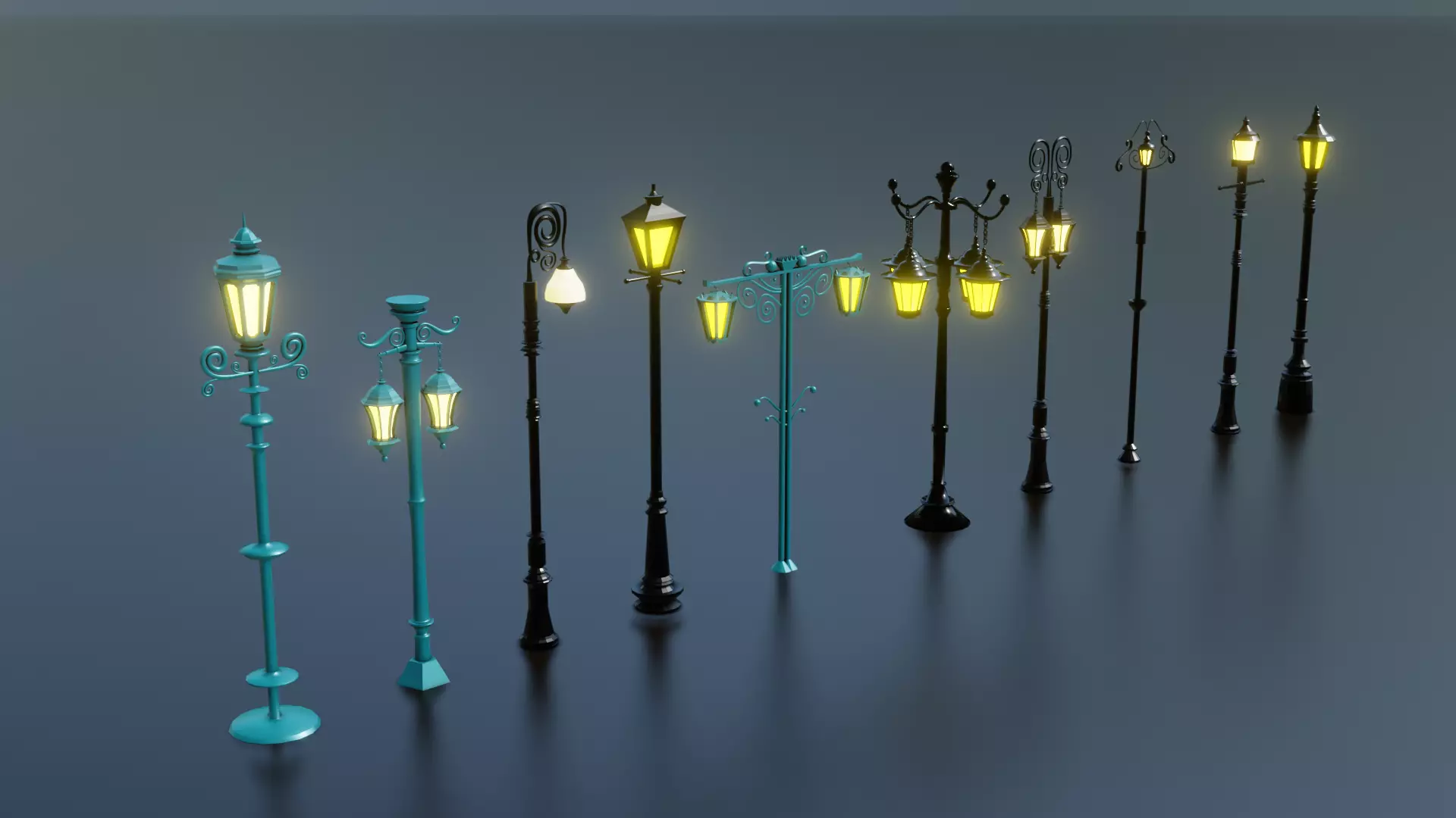 10 classic street light poles game assets Low-poly 3D model_0