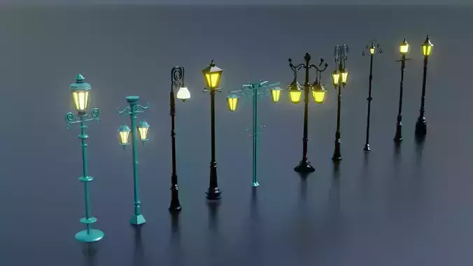 10 classic street light poles game assets Low-poly 3D model