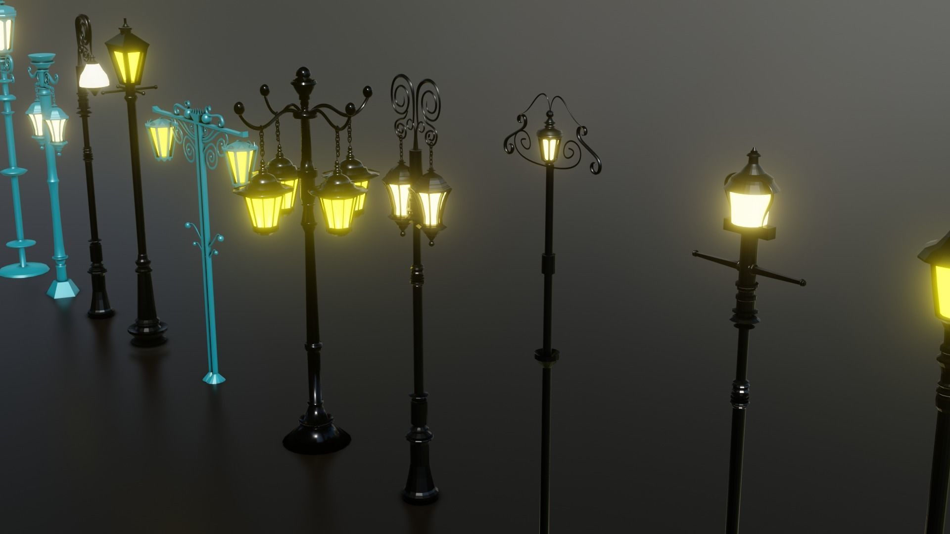 10 classic street light poles game assets Low-poly 3D model_2