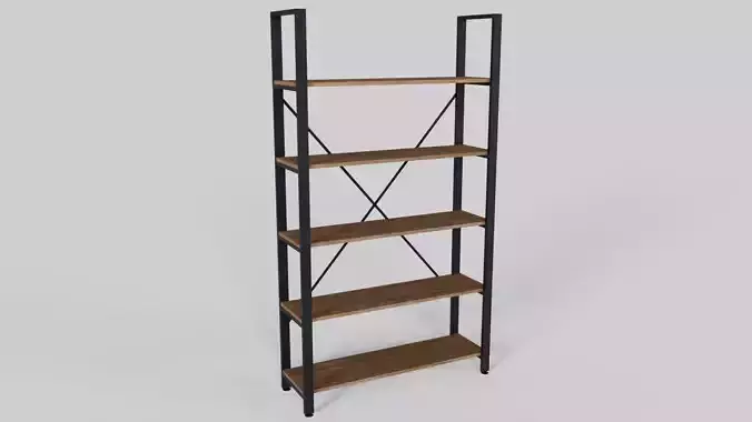 Five Tier Bookcase Shelf Metal Storage Rack Low-poly 3D model