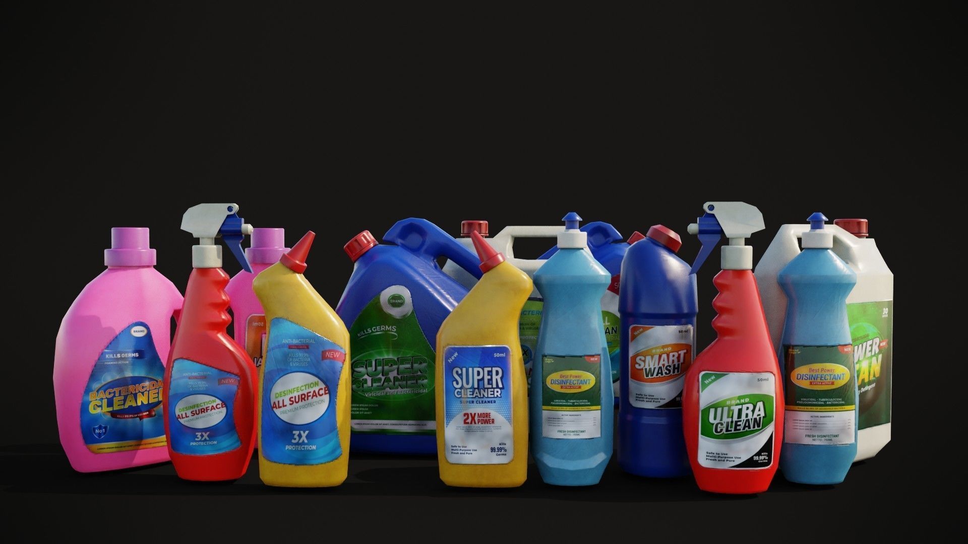 cleanning chemical bottles Low-poly 3D model_2