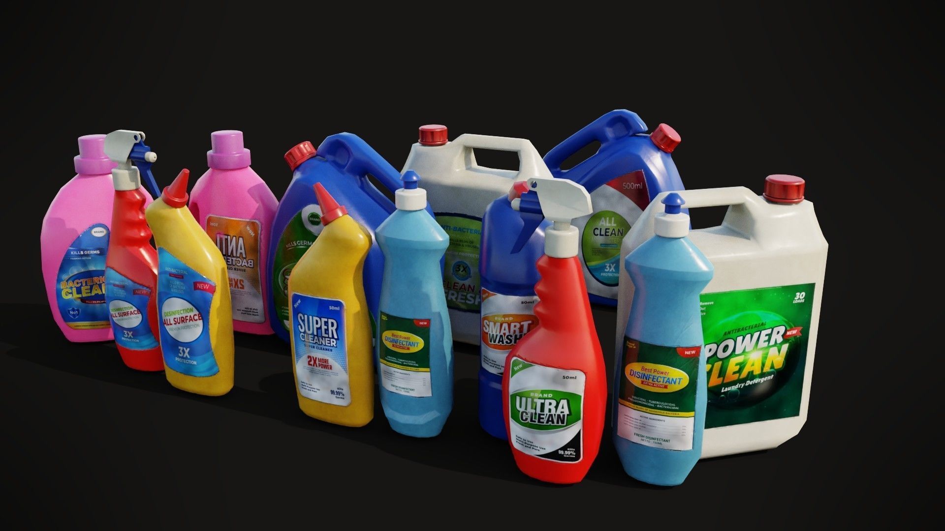 cleanning chemical bottles Low-poly 3D model_1