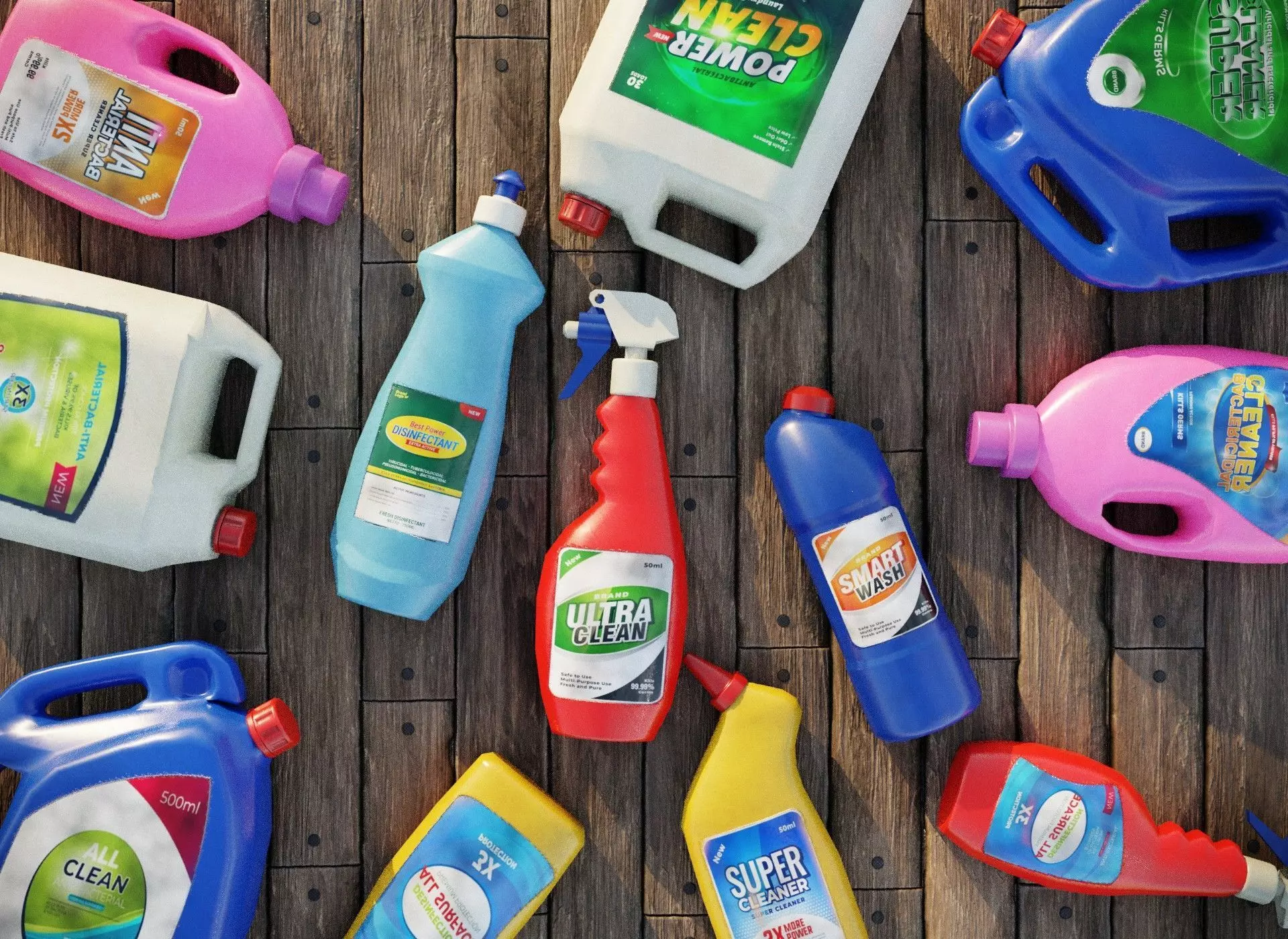 cleanning chemical bottles Low-poly 3D model_0