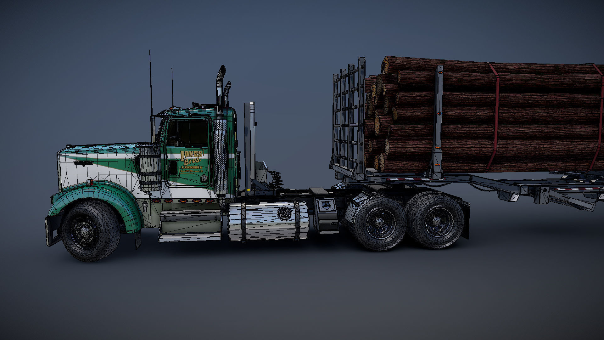 Kenworth W900L logger  Low-poly 3D model_32