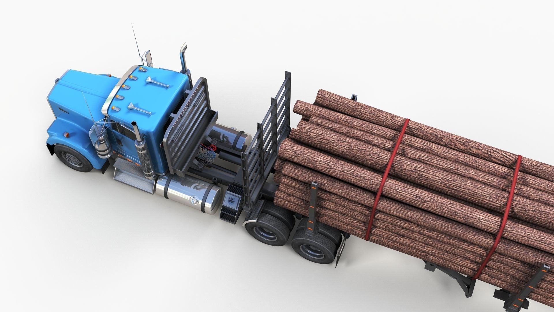 Kenworth W900L logger  Low-poly 3D model_7