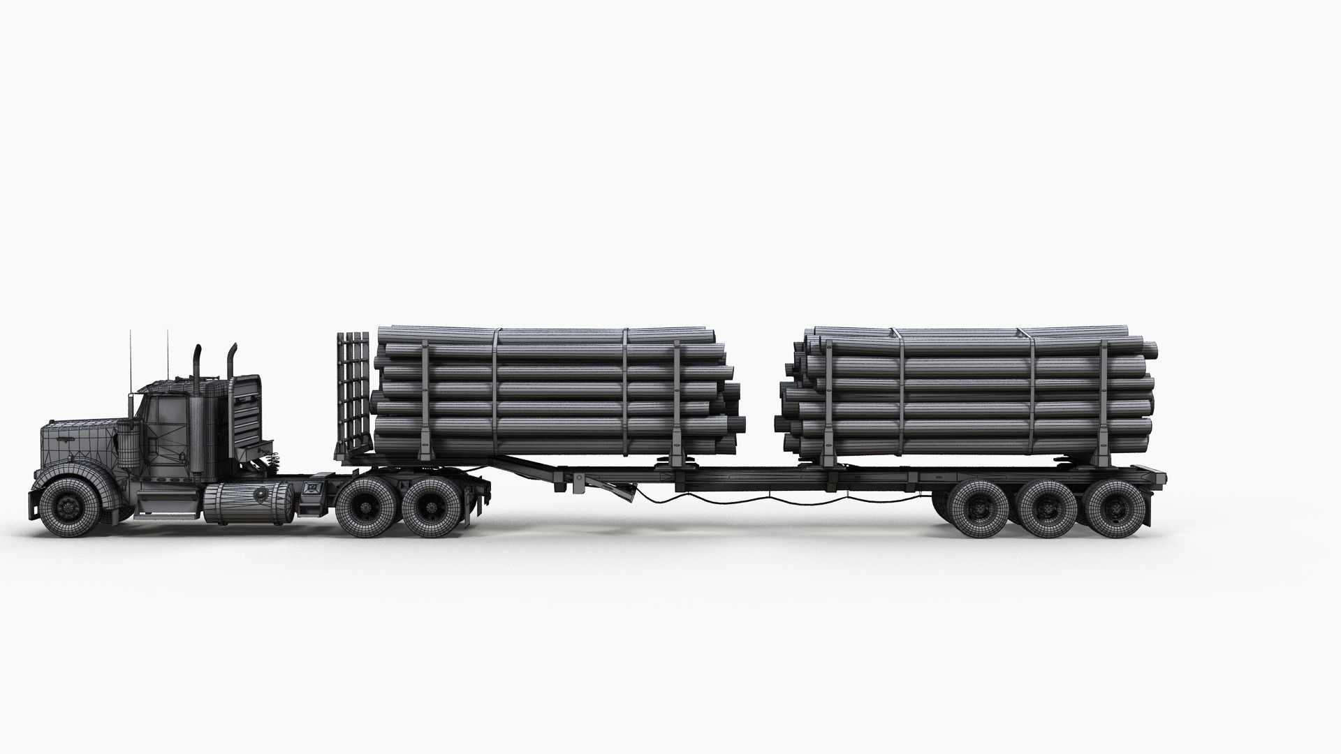 Kenworth W900L logger  Low-poly 3D model_14