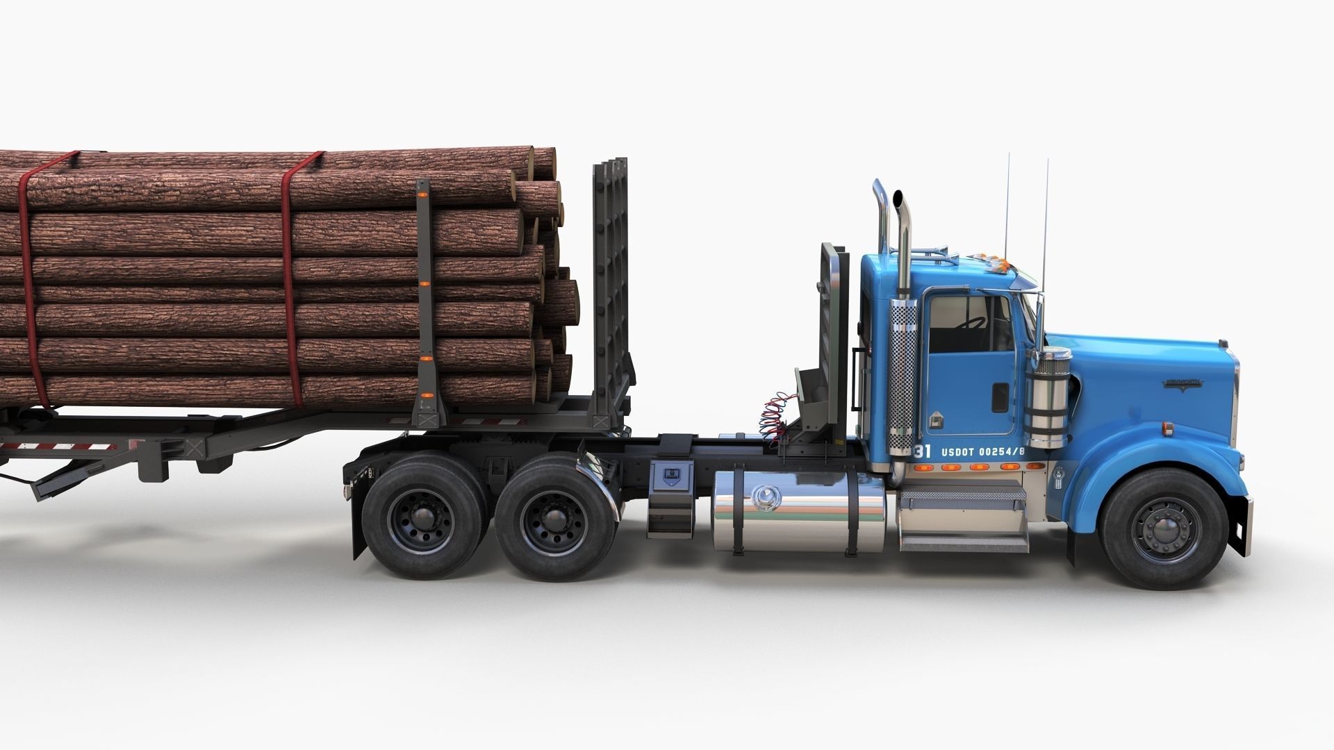 Kenworth W900L logger  Low-poly 3D model_5