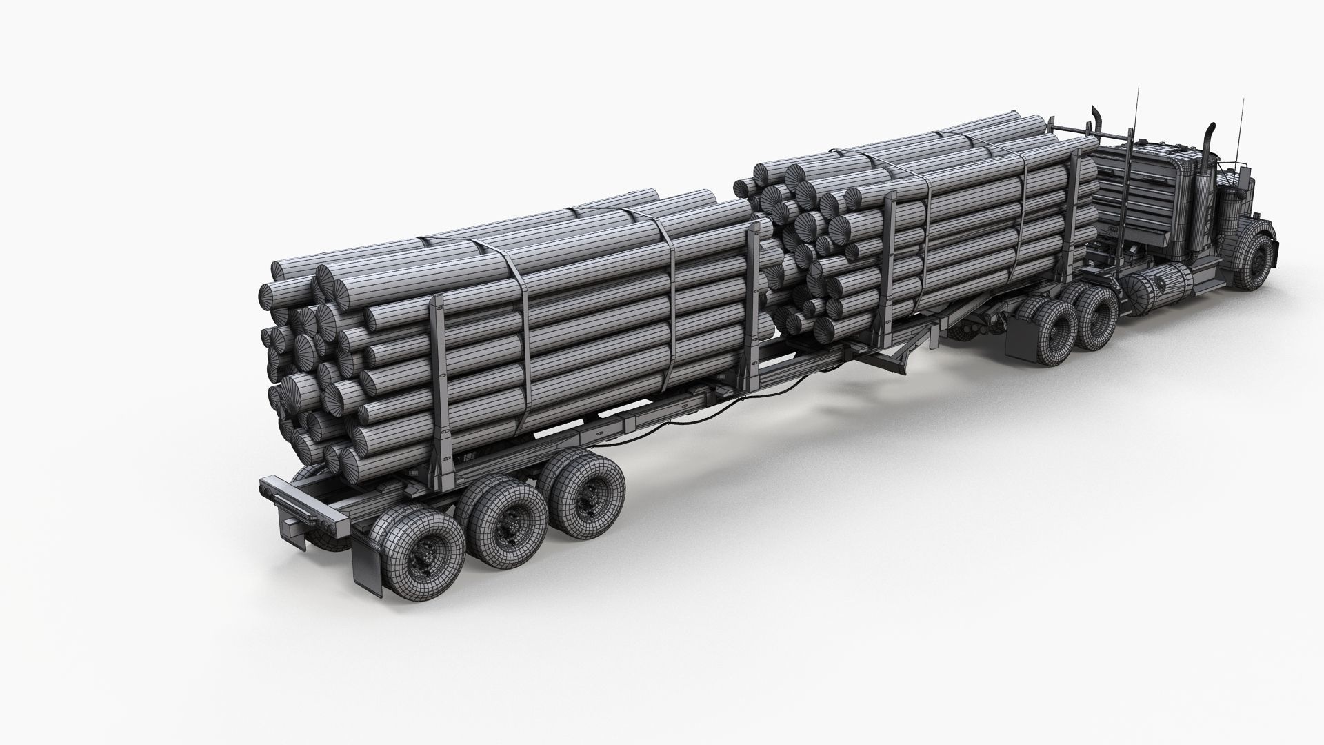 Kenworth W900L logger  Low-poly 3D model_12