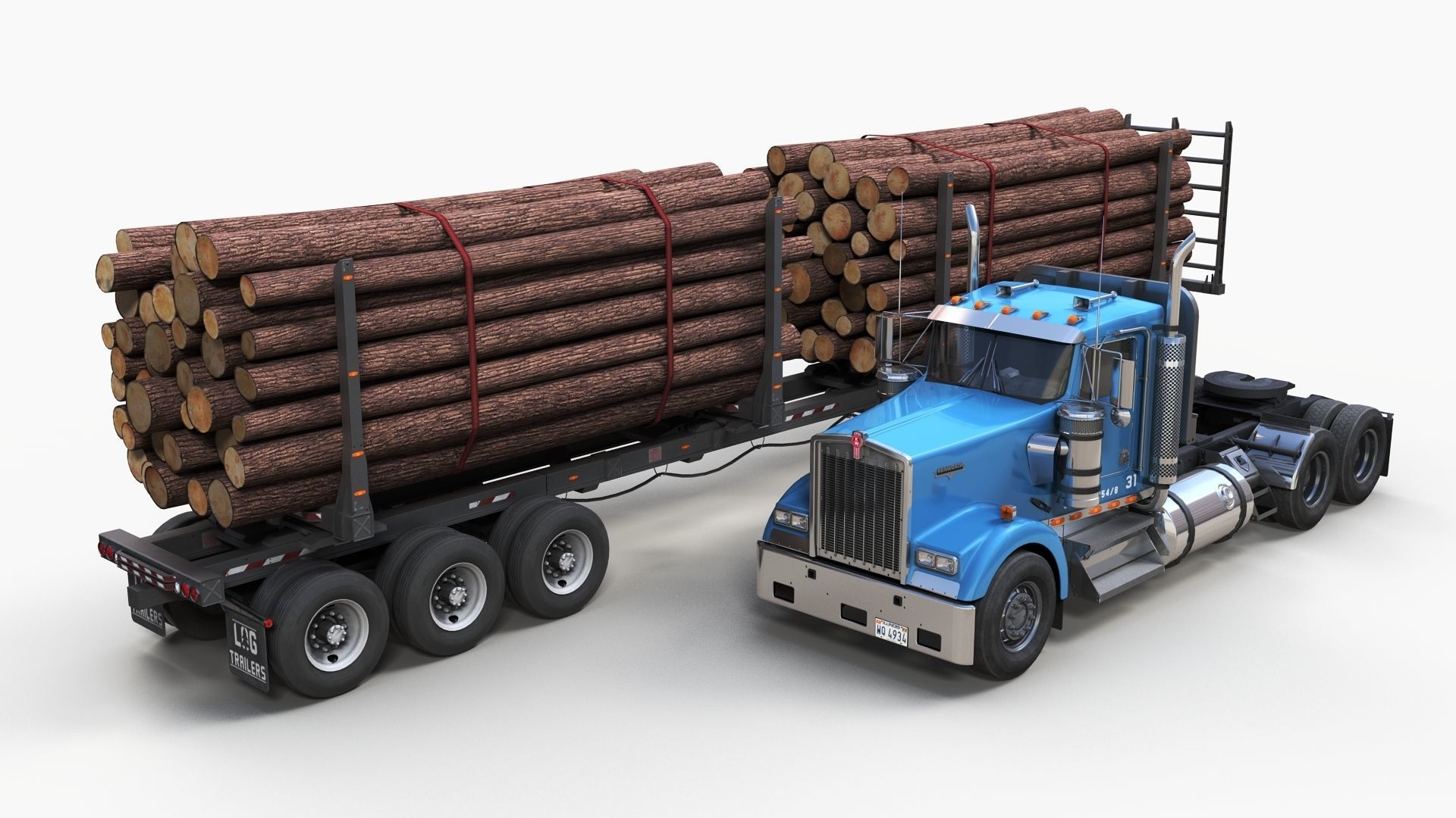 Kenworth W900L logger  Low-poly 3D model_1