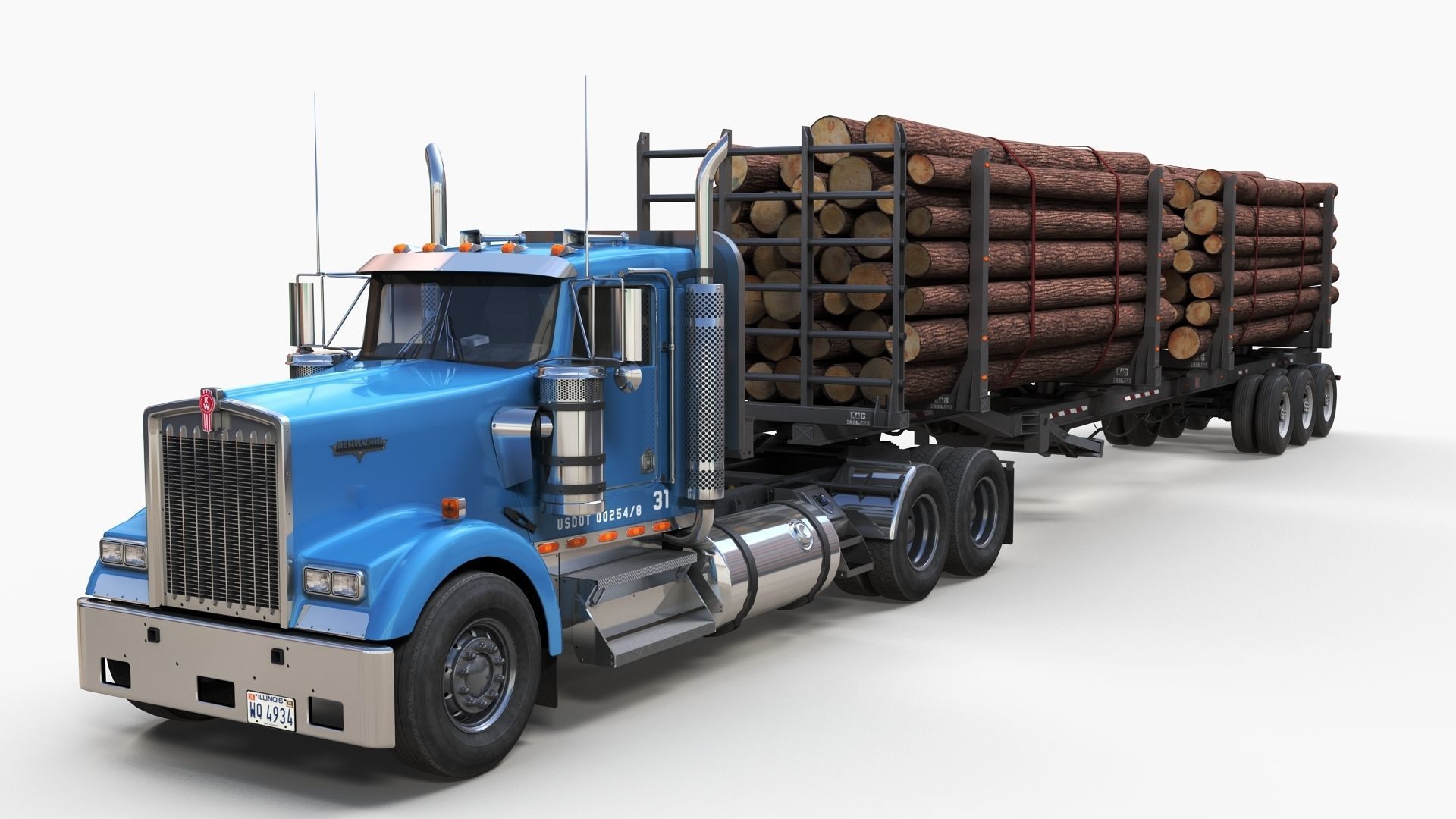 Kenworth W900L logger  Low-poly 3D model_3