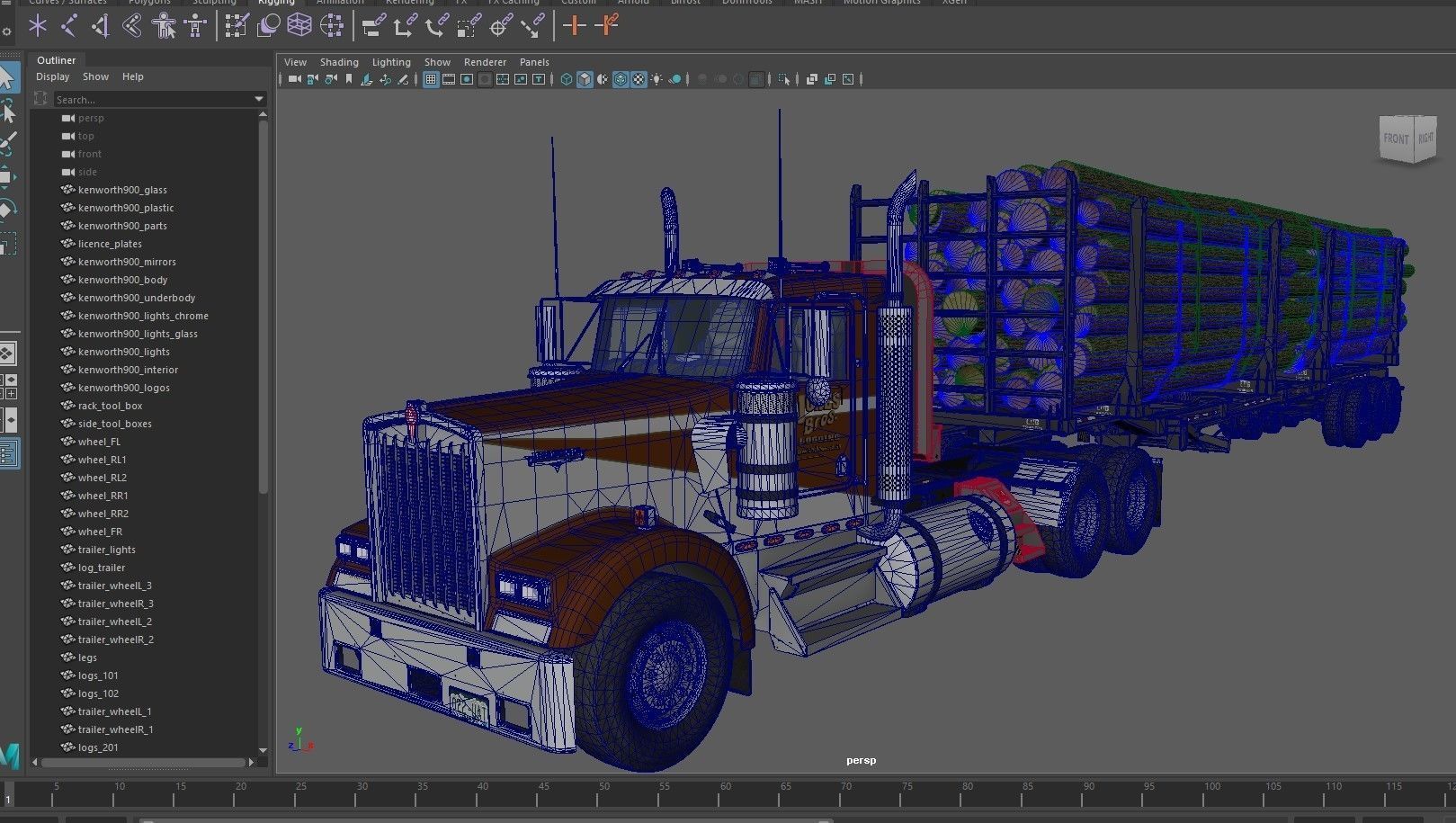 Kenworth W900L logger  Low-poly 3D model_42