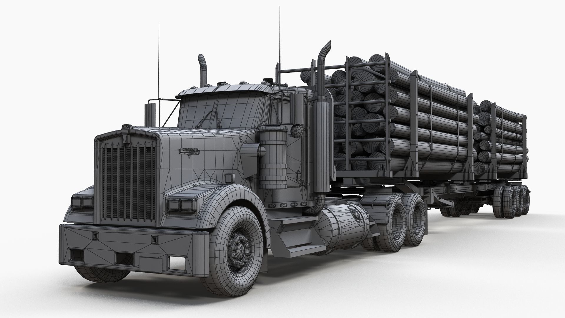 Kenworth W900L logger  Low-poly 3D model_18