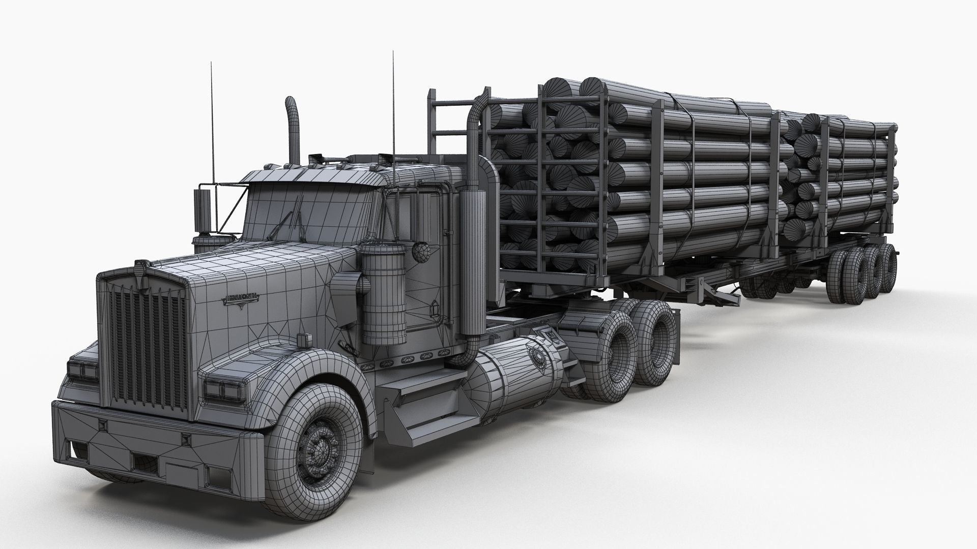 Kenworth W900L logger  Low-poly 3D model_11