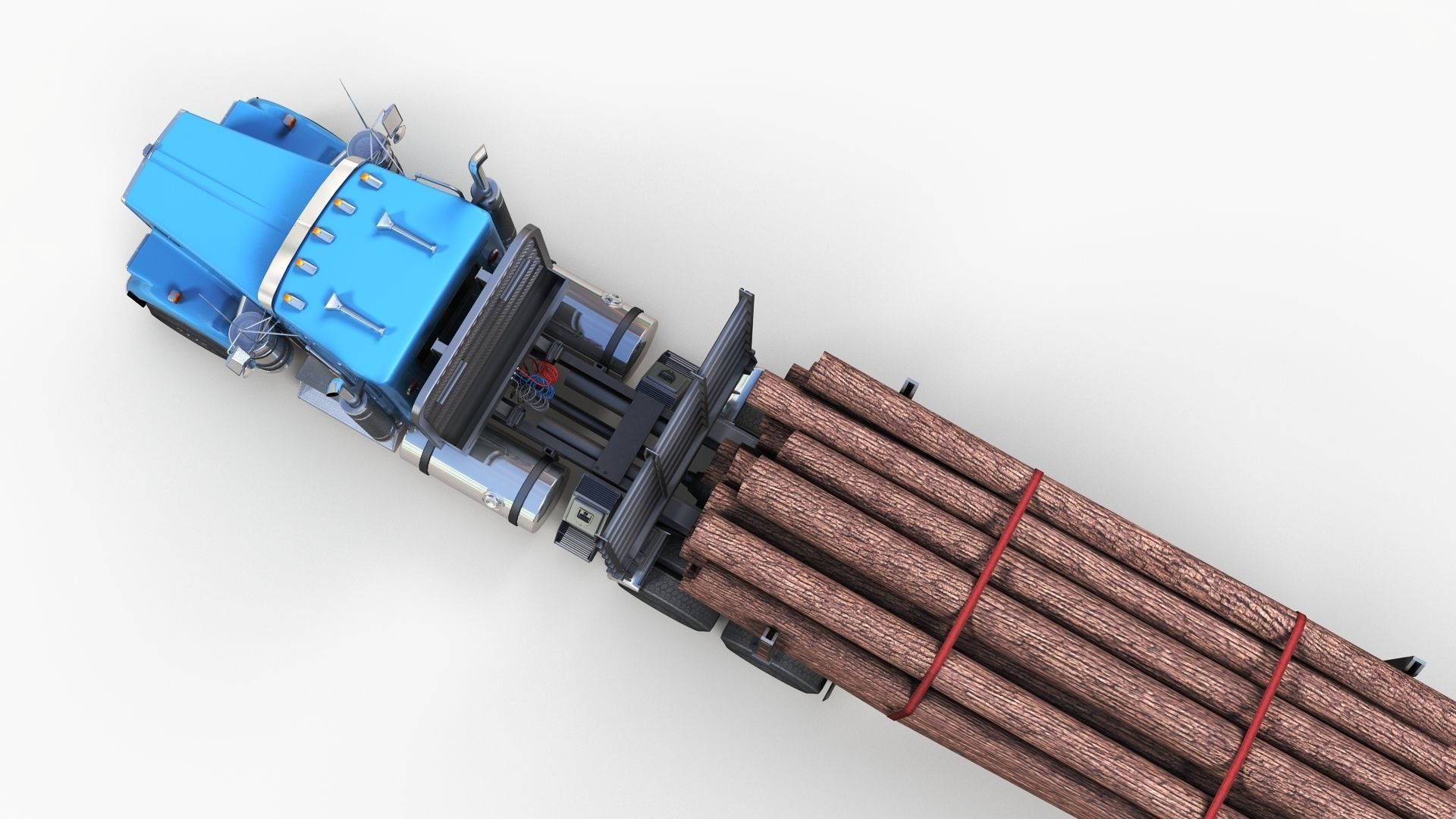 Kenworth W900L logger  Low-poly 3D model_9