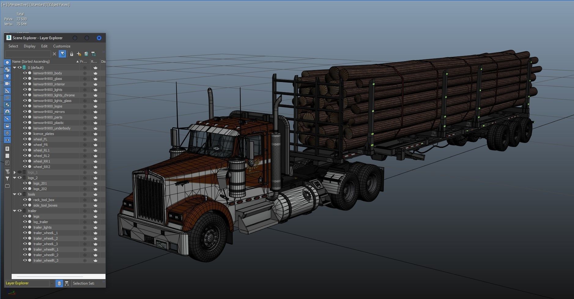 Kenworth W900L logger  Low-poly 3D model_38