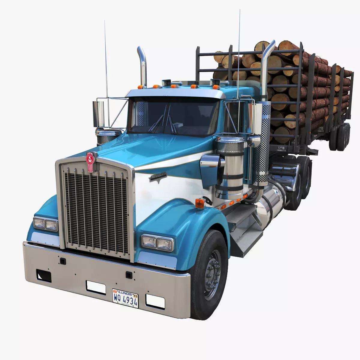 Kenworth W900L logger  Low-poly 3D model_0