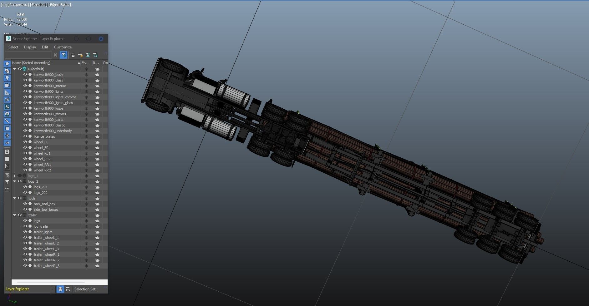 Kenworth W900L logger  Low-poly 3D model_40