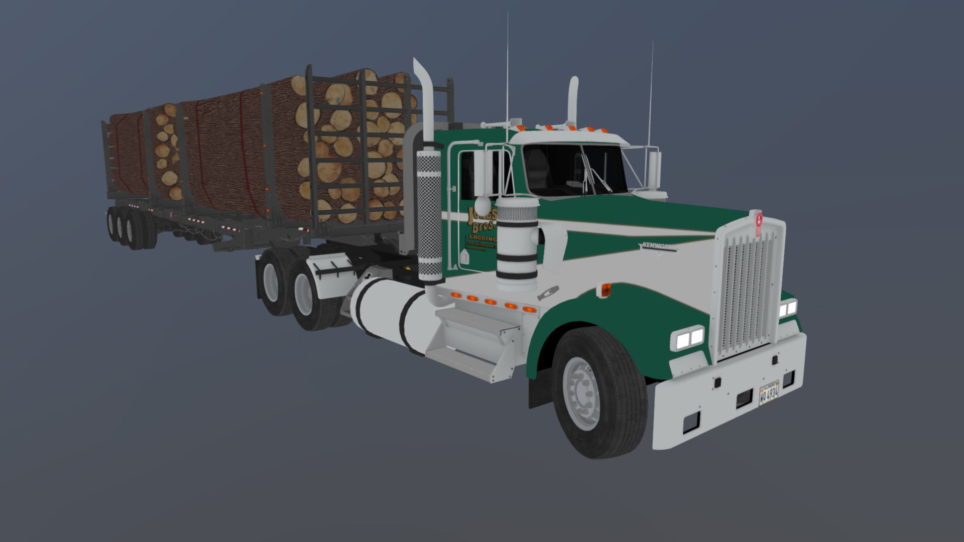 Kenworth W900L logger  Low-poly 3D model_35