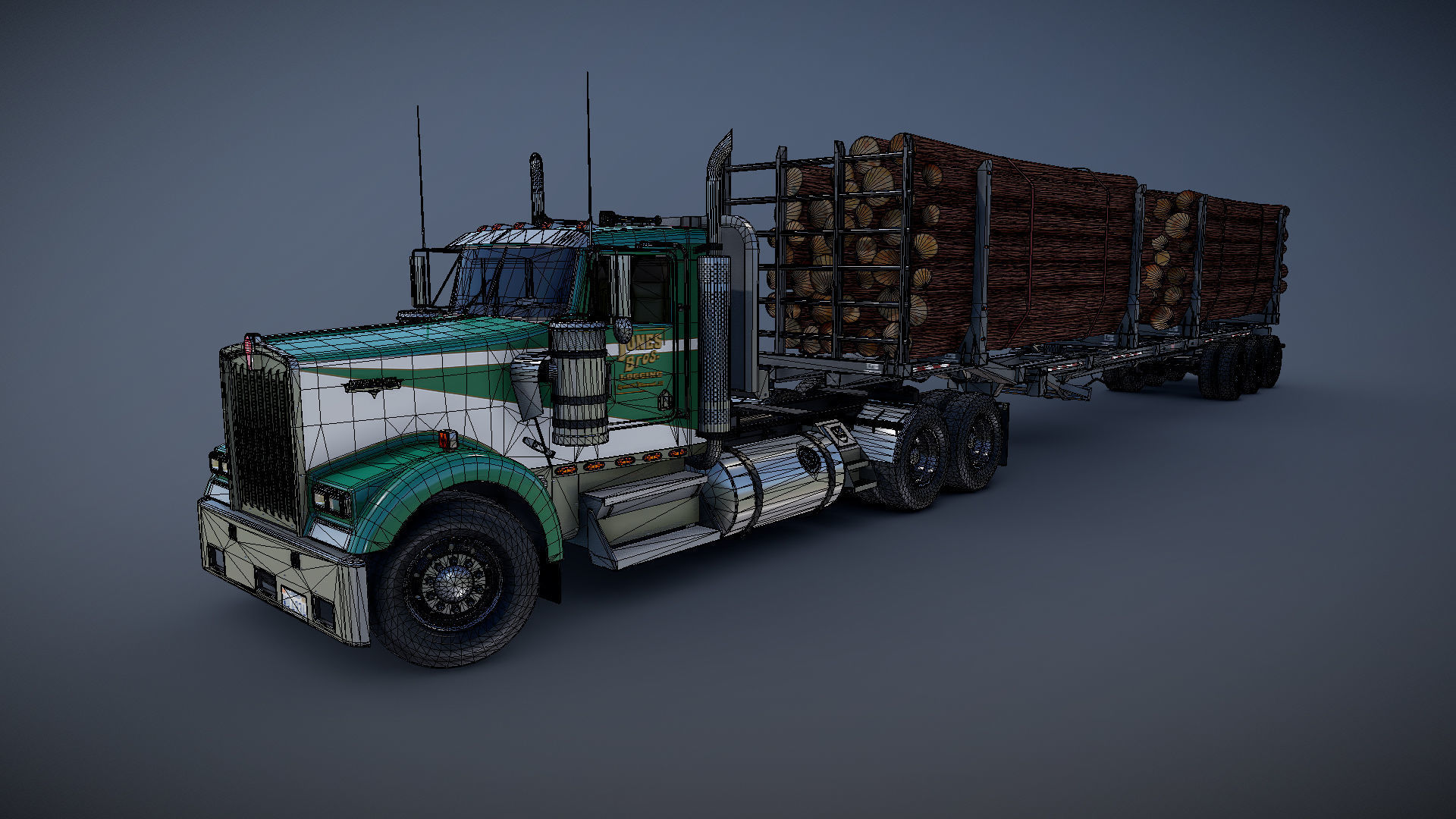 Kenworth W900L logger  Low-poly 3D model_30