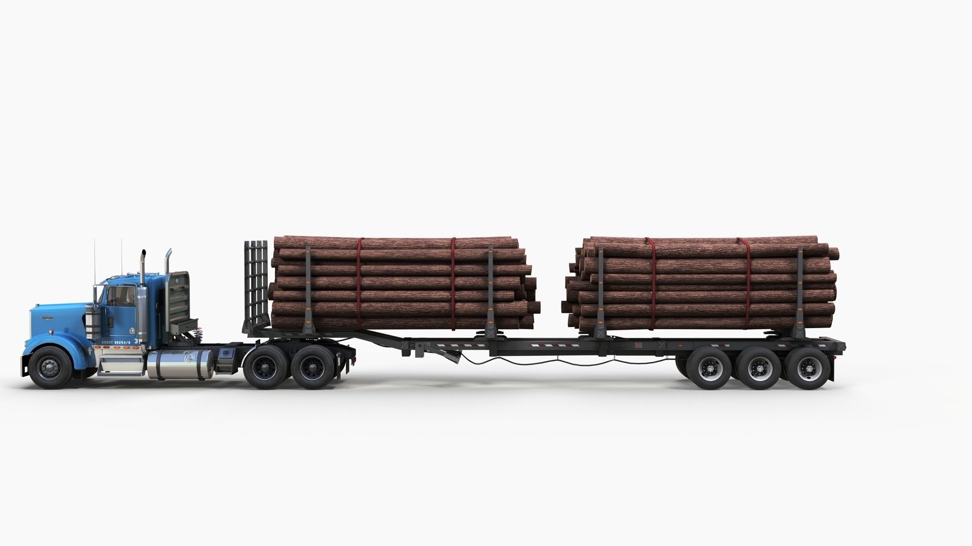 Kenworth W900L logger  Low-poly 3D model_6