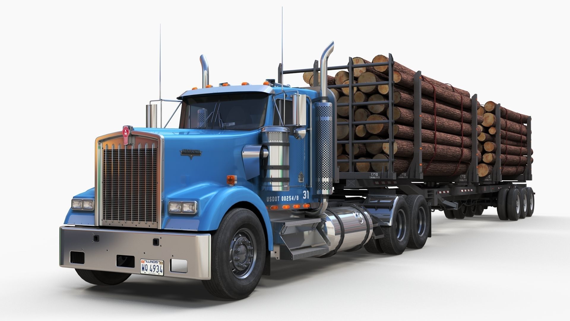 Kenworth W900L logger  Low-poly 3D model_10