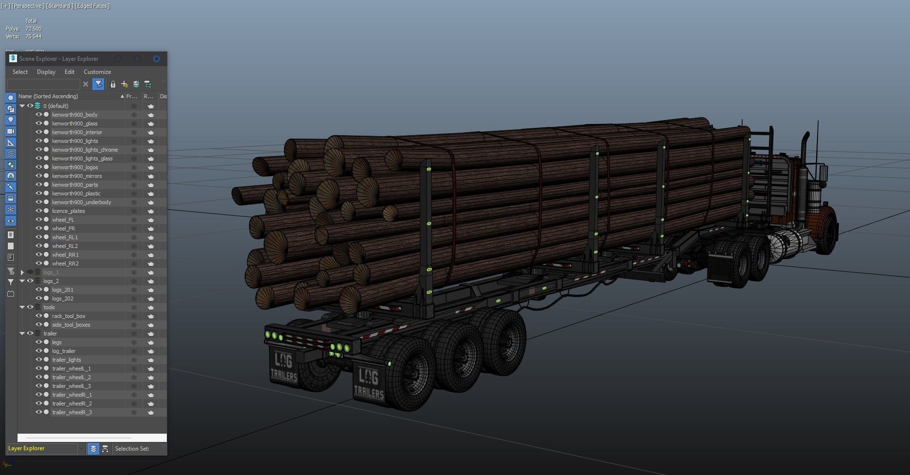 Kenworth W900L logger  Low-poly 3D model_39