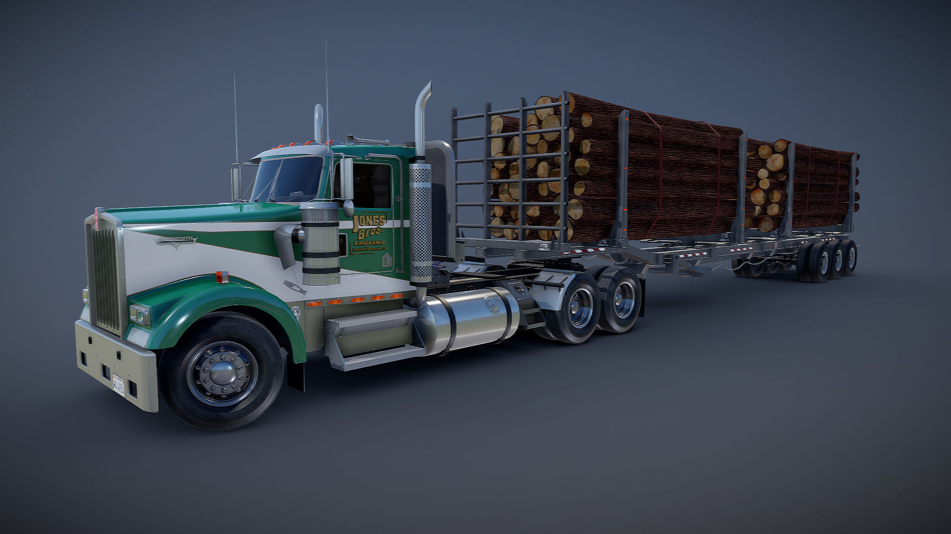 Kenworth W900L logger  Low-poly 3D model_19