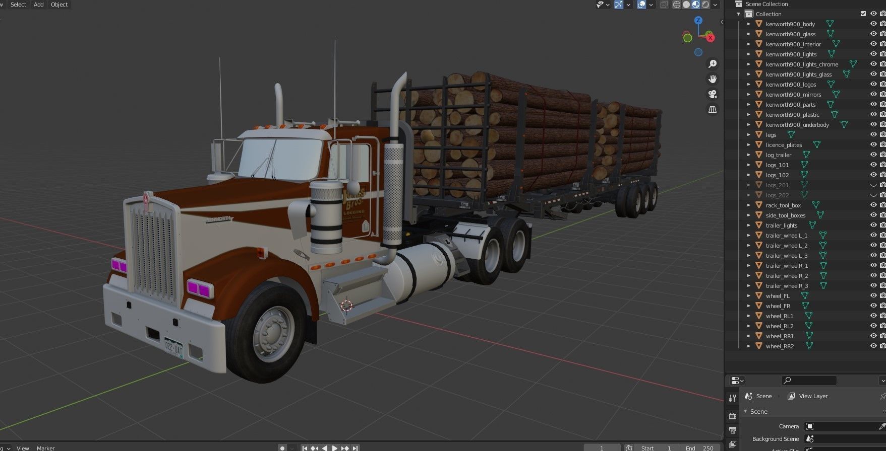 Kenworth W900L logger  Low-poly 3D model_43