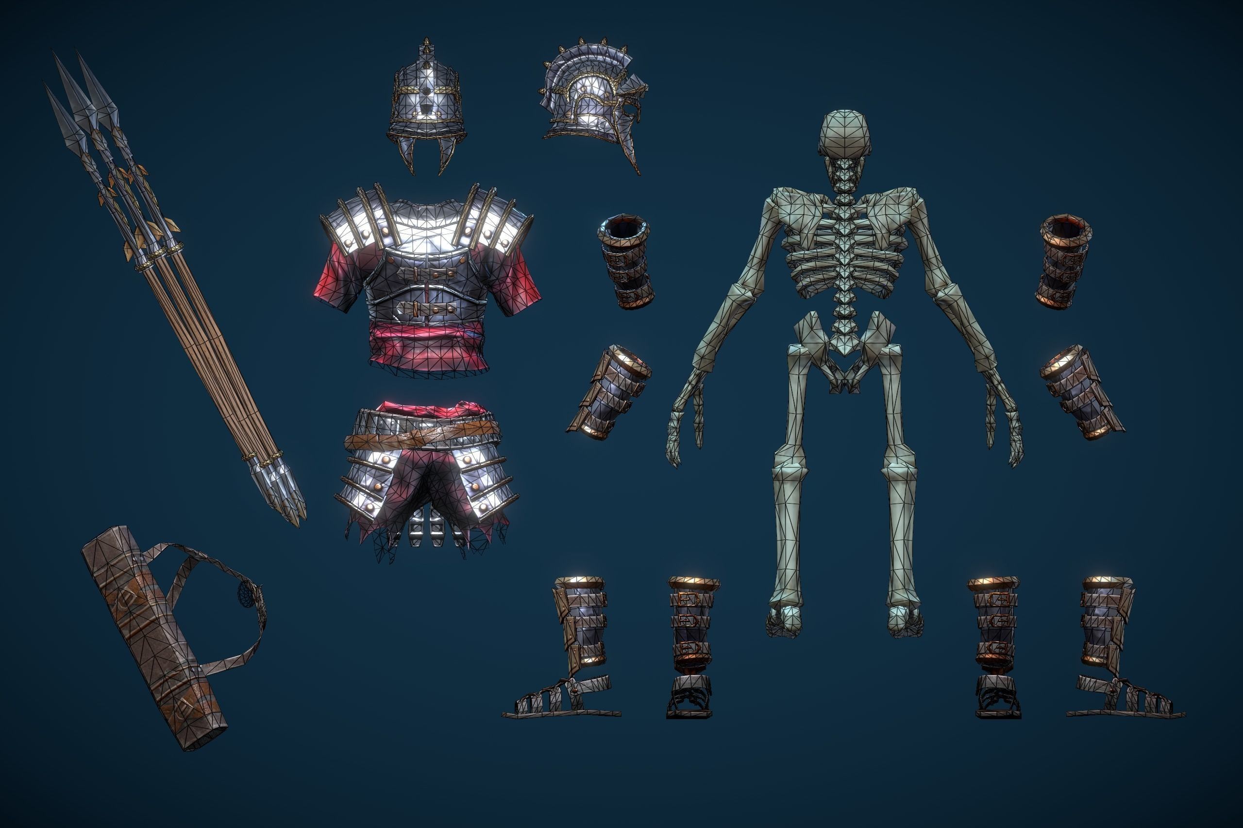 Skeleton Spear Thrower Low-poly 3D model_12