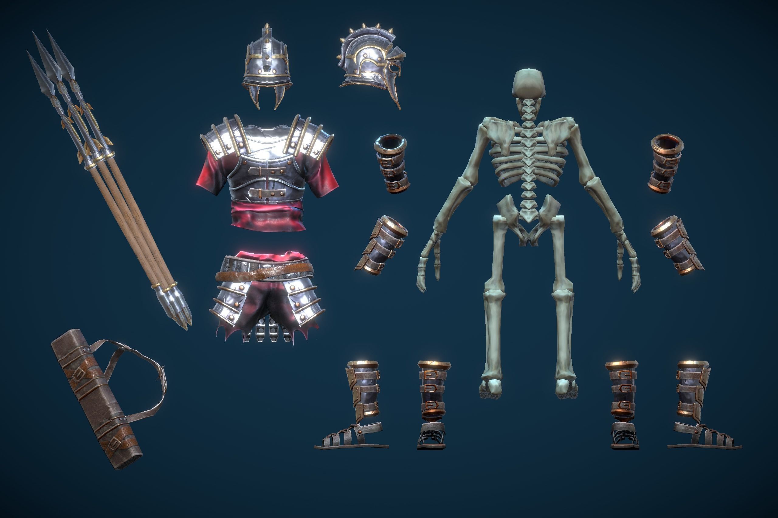 Skeleton Spear Thrower Low-poly 3D model_11