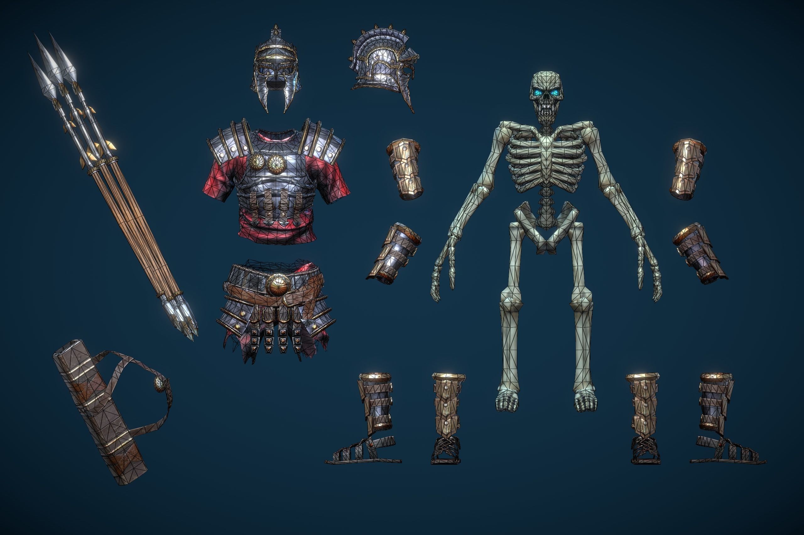 Skeleton Spear Thrower Low-poly 3D model_10