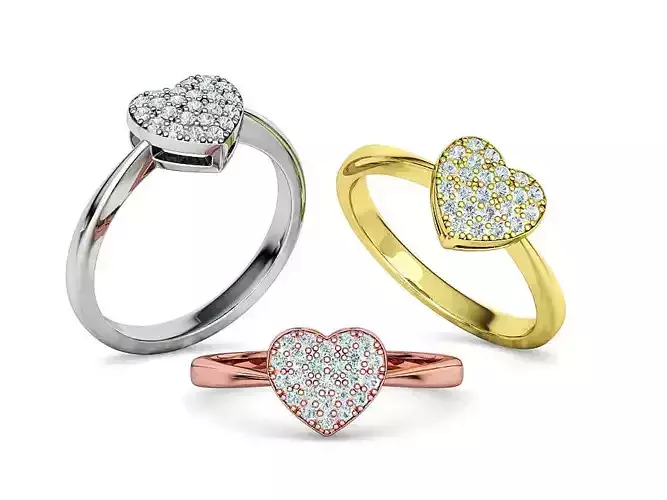 Small Heart Diamond Ring Tiny Heart Band 3D print model