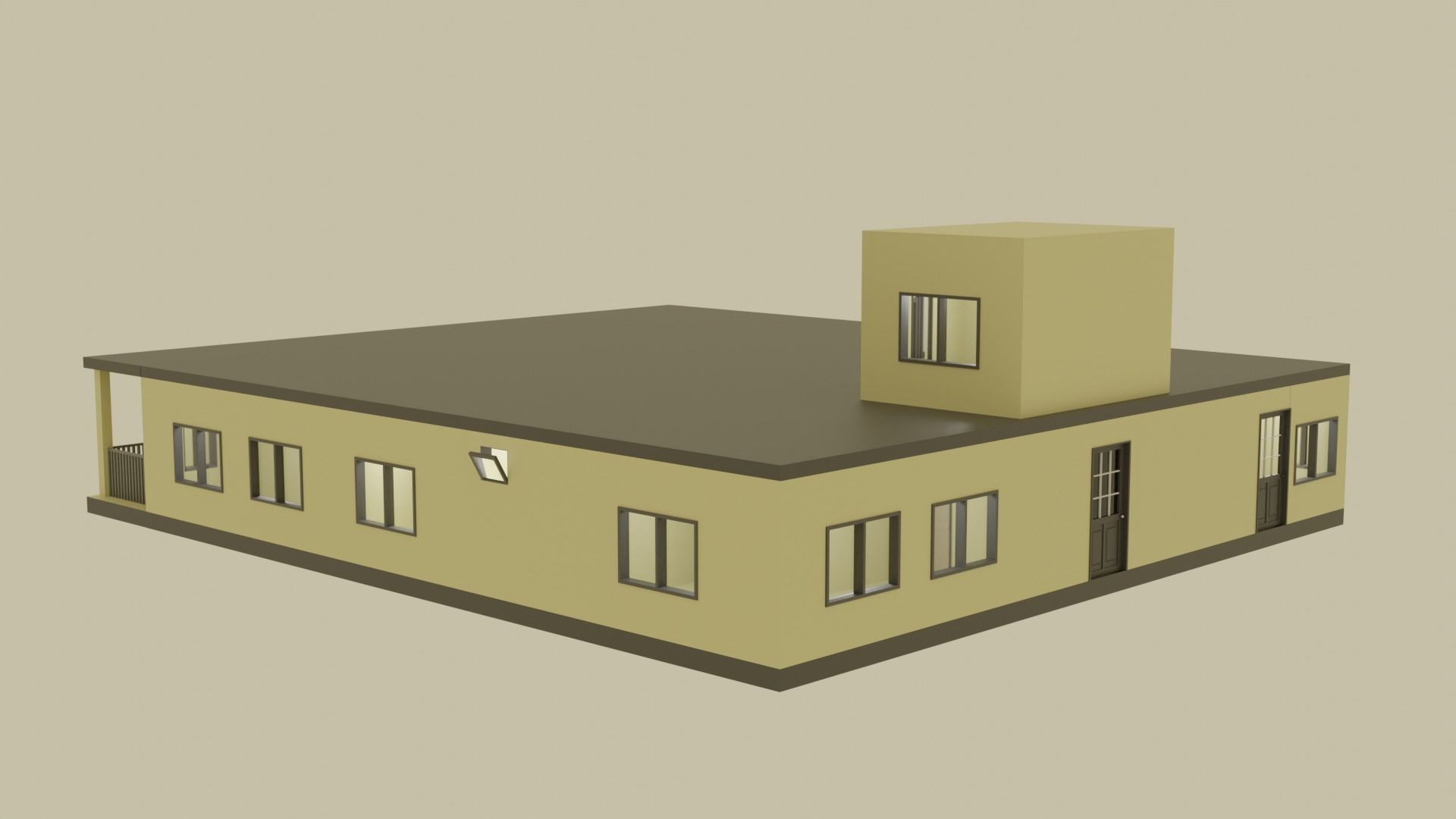 Single Storey House Free low-poly 3D model_2