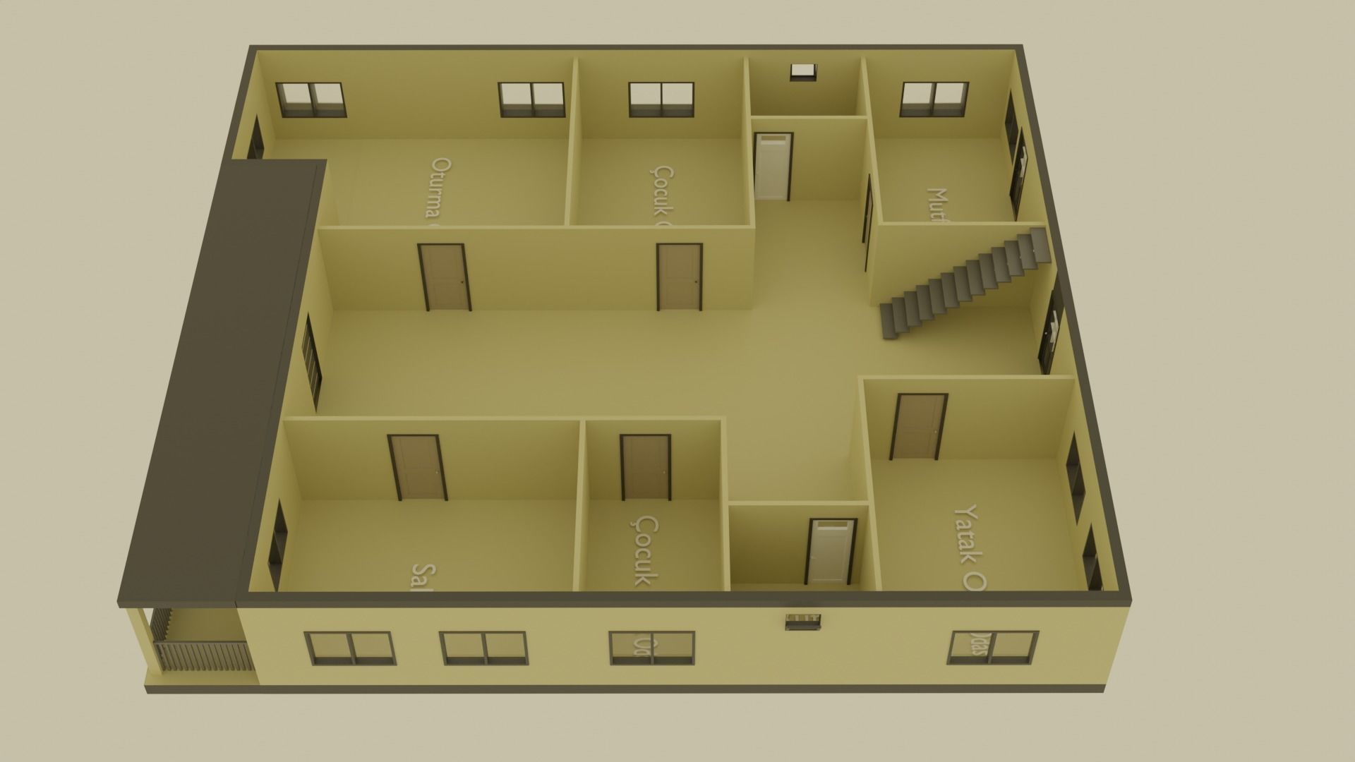 Single Storey House Free low-poly 3D model_4