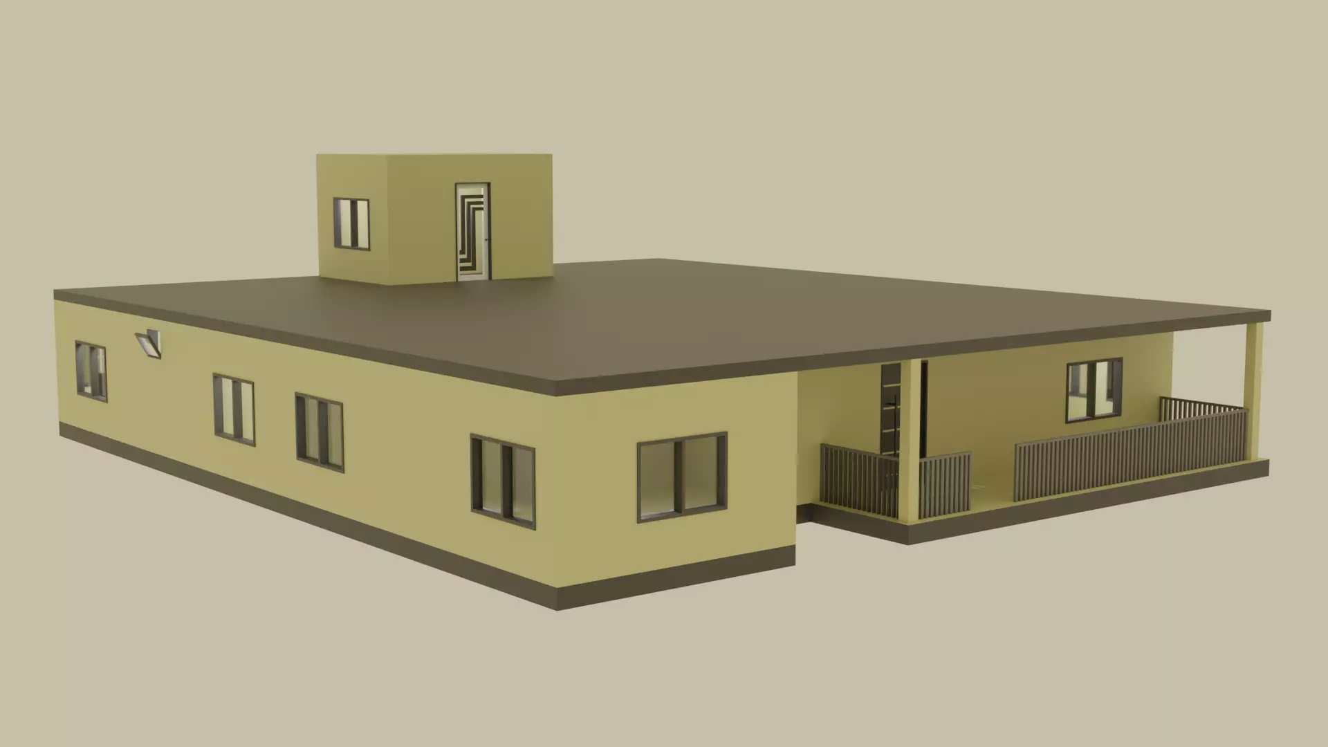 Single Storey House Free low-poly 3D model_0