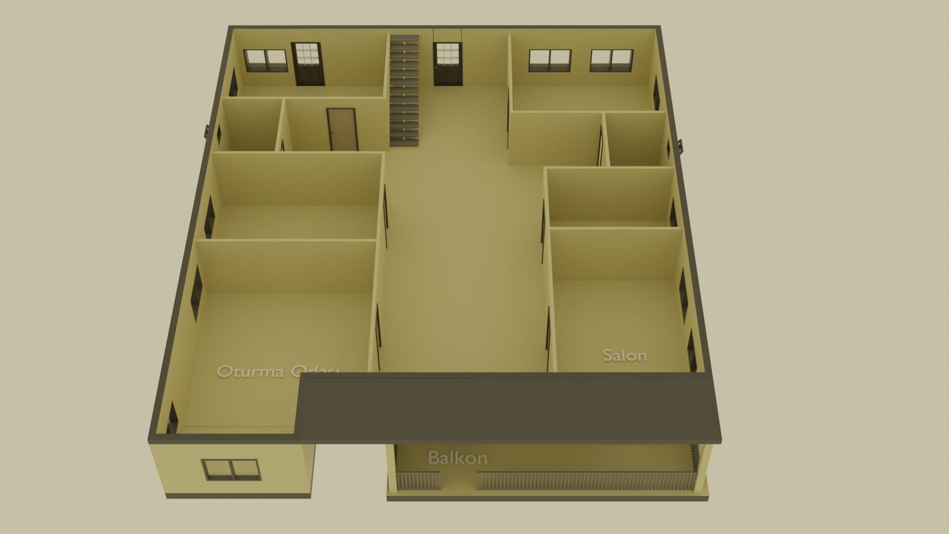 Single Storey House Free low-poly 3D model_5