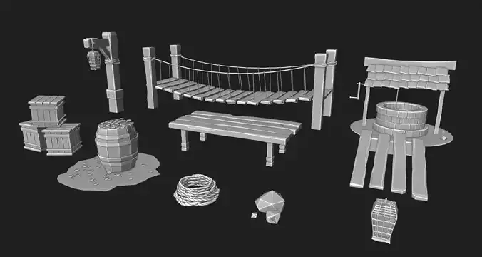 Game Assets 3d models collection 10 in 1 collection Low-poly 3D model