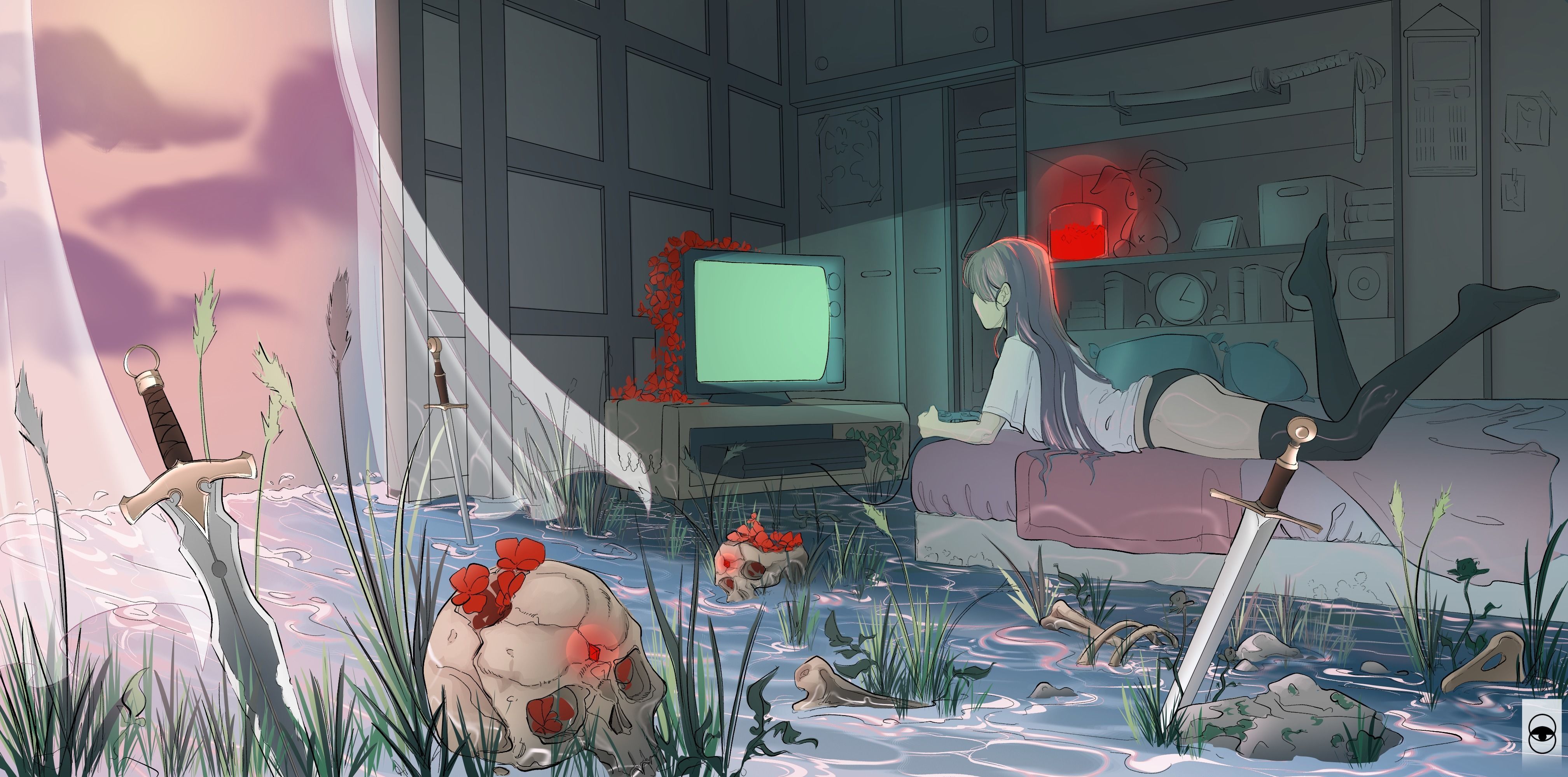 Cozy bedroom japanese inspiration Low-poly 3D model_6