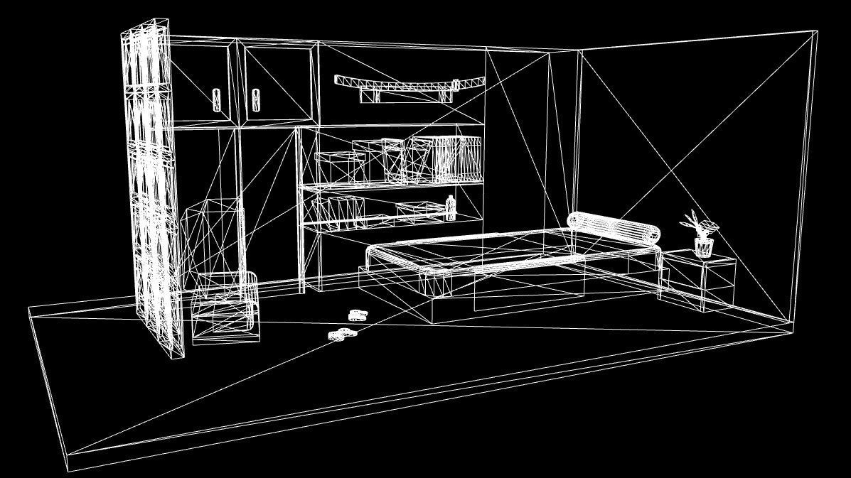 Cozy bedroom japanese inspiration Low-poly 3D model_5