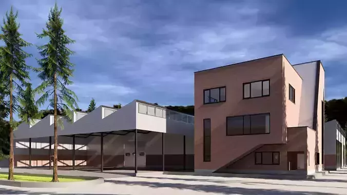 Factory and administration Building  Low-poly 3D model