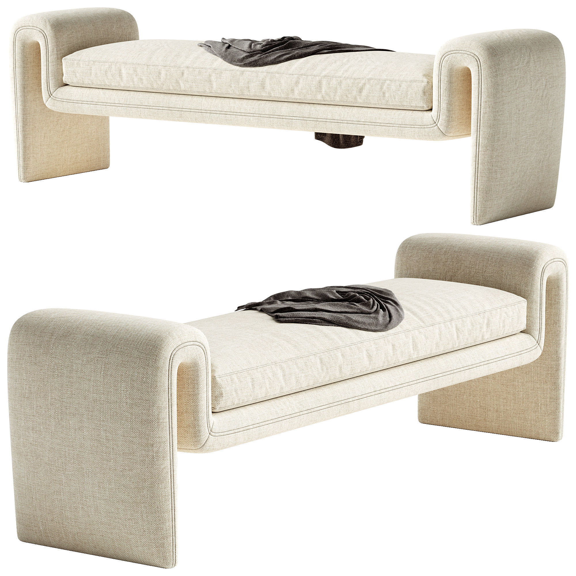Cream curly curved bench Eichholtz Tondo L 3D model_2