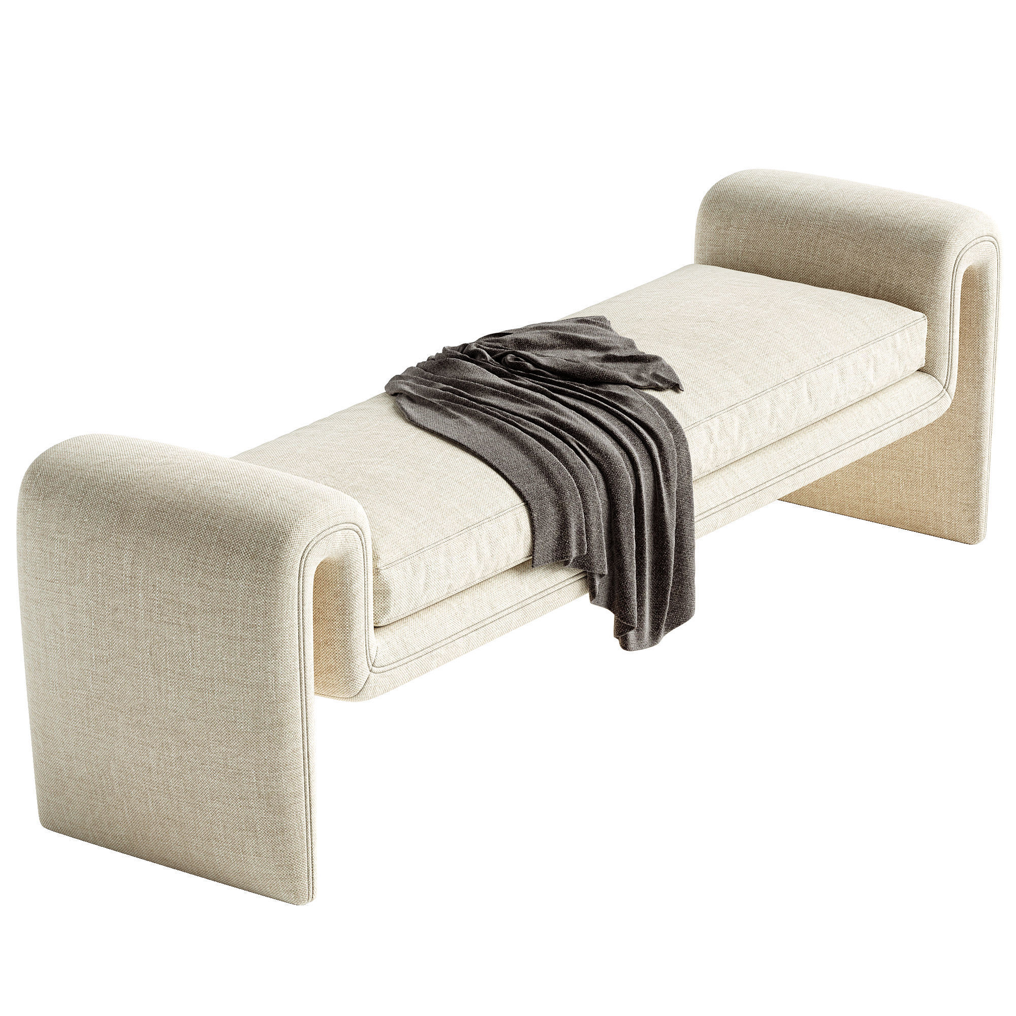 Cream curly curved bench Eichholtz Tondo L 3D model_1