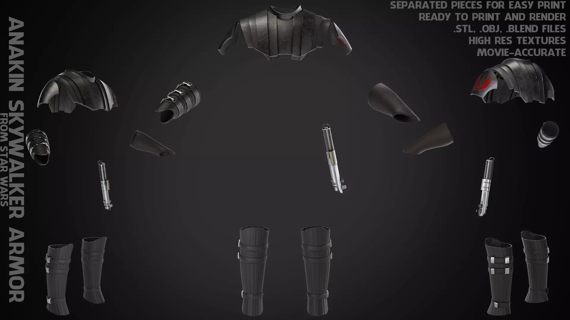 Anakin Skywalker Full Battle Armor And Lightsaber for Cosplay 3D Model Collection_0