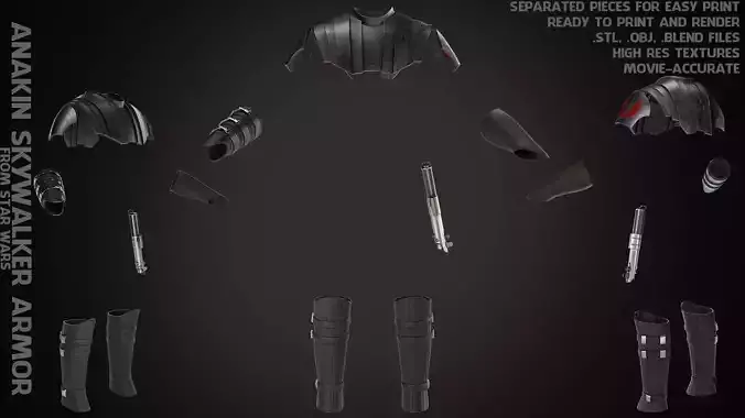 Anakin Skywalker Full Battle Armor And Lightsaber for Cosplay 3D Model Collection