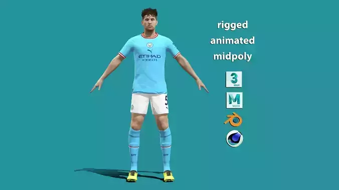 T-Pose Rigged John Stones Manchester City 3D model