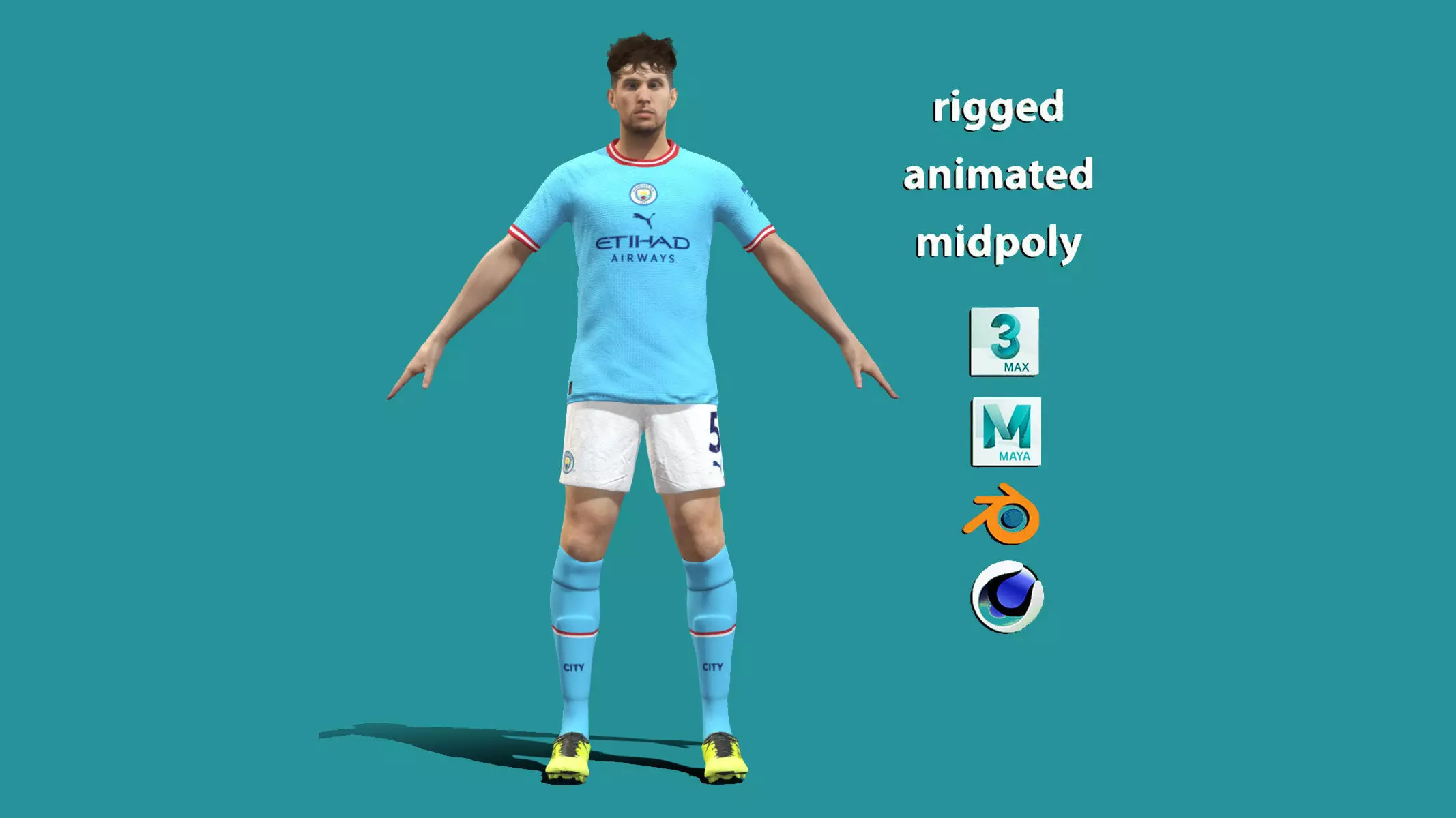 T-Pose Rigged John Stones Manchester City 3D model_0